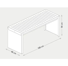 Technische tekening van een tuinbank met afmetingen 109 cm lengte, 40 cm breedte en 54 cm hoogte.