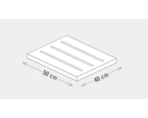 Schets van een betonnen plaat met drie groeven, 50 bij 40 centimeter