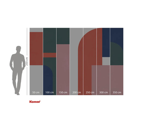 Komar fotobehang met abstracte vormen en maatgegevens