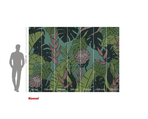 Fotobehang met tropisch plantenpatroon en maataanduidingen