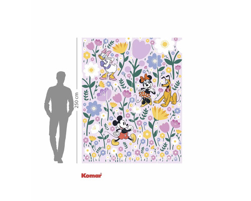 Fotobehang met Disney-motief, bestaande uit Mickey Mouse, Minni Mouse, Donald Duck, Pluto en bloemen