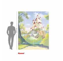 Fotobehang met kasteelmotief en afmetingen.