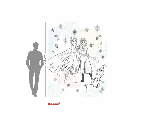 Komar Logo. Muurschildering met Anna, Elsa en Olaf uit de film Frozen, circa 250 cm hoog.