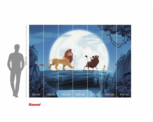 Fotobehang met The Lion King-motief en maataanduidingen.