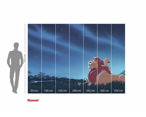 Komar fotobehang met een illustratie van de Leeuwenkoning, bestaande uit meerdere banen, met maatvoering.