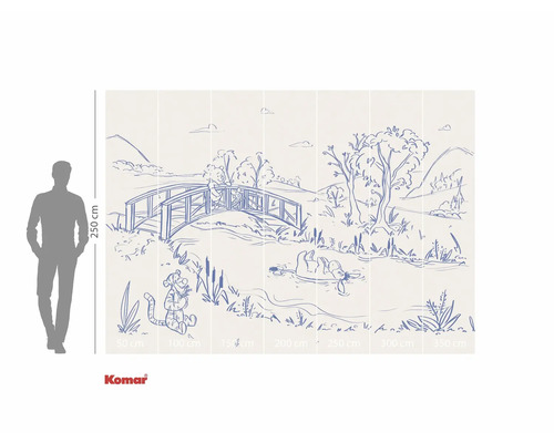 Fotobehang met Winnie de Poeh en zijn vrienden als schets van een rivierlandschap