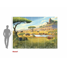 Fotobehang met een savannelandschap, dieren en bomen