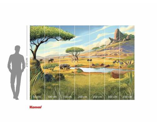 Fotobehang met een savannelandschap, dieren en bomen