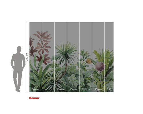 Fotobehang met jungle motief en maataanduidingen.