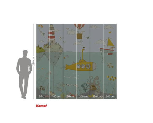 Komar fotobehang met onderwaterwereld, vuurtoren, onderzeeër, heteluchtballon en zeilboot