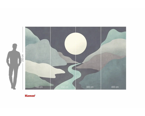 Fotobehang met abstract bergmotief en maan, afmetingen met maatvoering