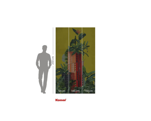 Fotobehang met plantenmotief en rood gebouw