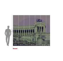 Behang met een gebouw en maataanduidingen