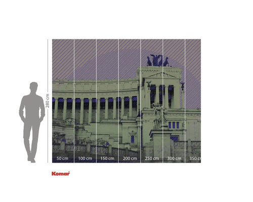 Behang met een gebouw en maataanduidingen