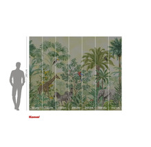 Fotobehang met jungle thema met dieren zoals giraffe, zebra en olifant