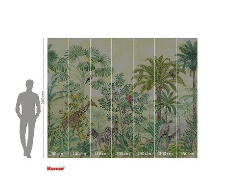 Fotobehang met jungle thema met dieren zoals giraffe, zebra en olifant