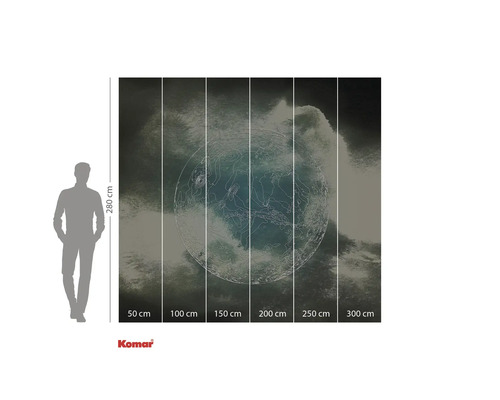 Fotobehang met maanmotief en maatvoering.