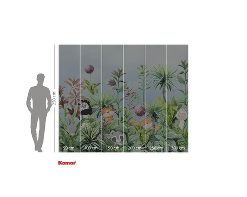 Komar fotobehang met jungle motief, maatvoering en een silhouet