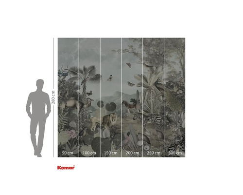 Fotobehang met jungle thema en dieren zoals leeuwen, zebra's en vogels