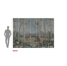 Fotobehang met bosdieren, bomen, reeën, beer, haas, vos en eekhoorn