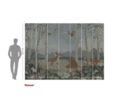 Fotobehang met bosdieren, bomen, reeën, beer, haas, vos en eekhoorn