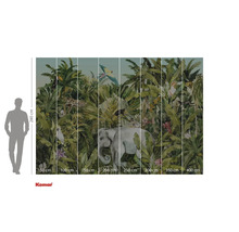 Fotobehang met jungle motief, inclusief olifant, luipaard en diverse vogelsoorten