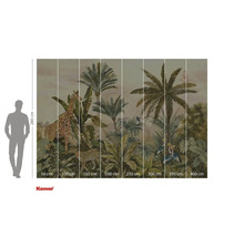 Komar fotobehang met jungle thema, inclusief giraffe, luipaard, palmbomen en tropische vogels