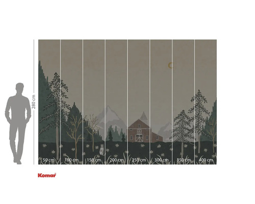 Fotobehang met bosmotief, huis en maan