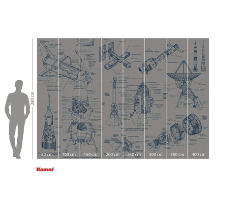 Komar fotobehang met illustraties van ruimtevaartuigen en uitleg