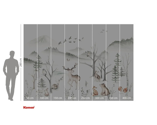 Fotobehang met bosdiermotief en maataanduidingen