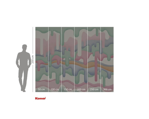 Komar logo. Muurschildering met geometrisch patroon en maataanduidingen voor montage.