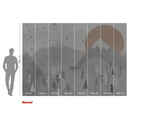 Fotobehang met bos-, berg- en zonmotief, 280 bij 400 cm