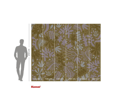 Fotobehang met botanisch patroon en maataanduidingen.