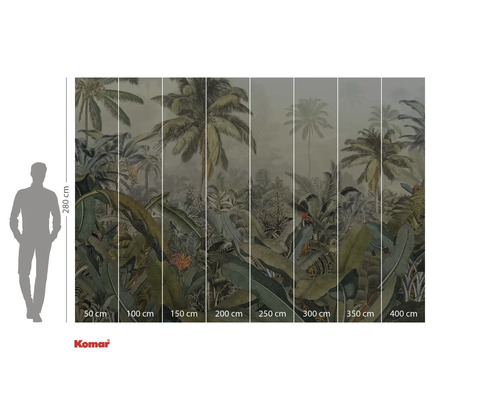 Behang met jungle motief en maataanduidingen.