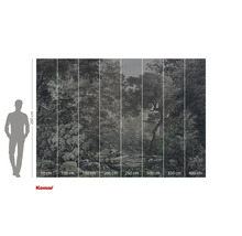 Fotobehang met bosmotief en maatvoering.