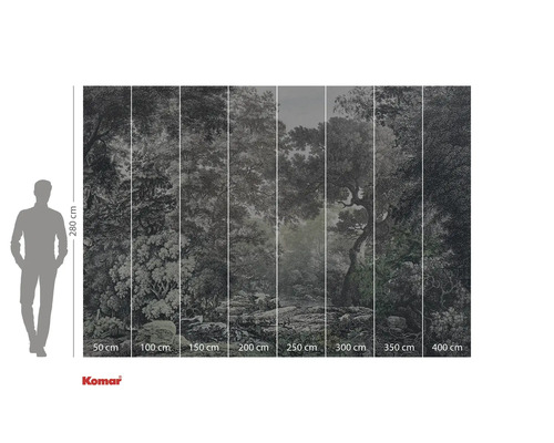 Fotobehang met bosmotief en maatvoering.