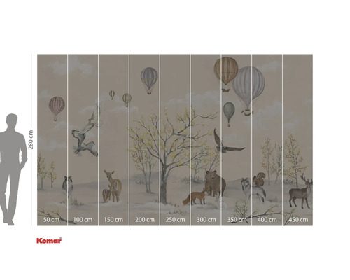 Fotobehang met bosdieren en luchtballonnen