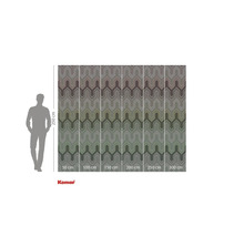 Fotobehang met geometrisch zigzagpatroon en maatgegevens.