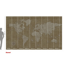 Wandafbeelding met wereldkaart en maatvoering