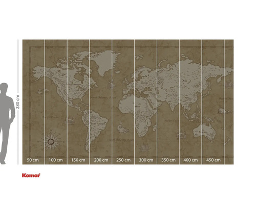 Wandafbeelding met wereldkaart en maatvoering