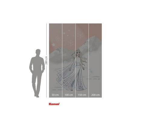 Komar wanddecoratie met een afbeelding van ijskoningin Elsa, bestaande uit vier delen, met een hoogte van 280 centimeter.