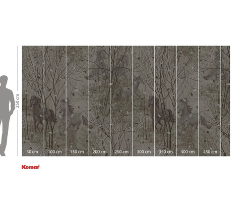 Fotobehang met bosmotief en paardenillustratie