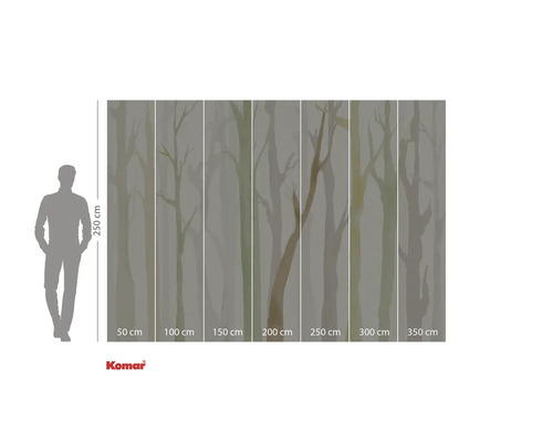 Komar fotobehang met boommotief en maataanduidingen.