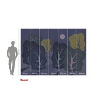 Fotobehang met bosmotief bij nacht en maataanduidingen