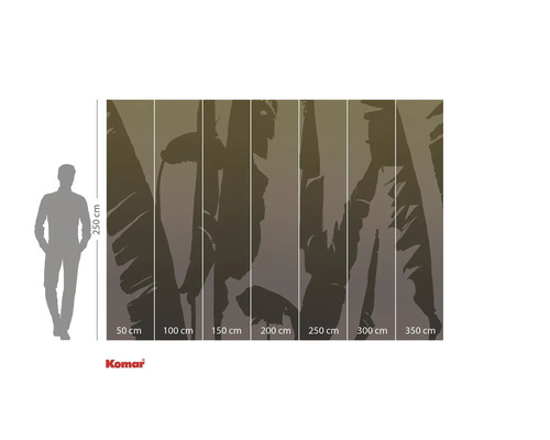 Komar fotobehang met bladerenmotief en maatindicaties.