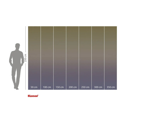 Maataanduidingen van een fotobehang met een hoogte van 250 cm en breedtes van 50 cm tot 350 cm.