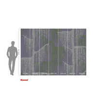 Behang met boom- en bladerenmotief en maataanduidingen