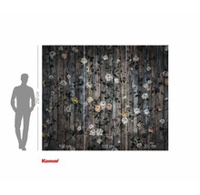 Fotobehang met bloemmotief op houten plankenlook en maataanduidingen