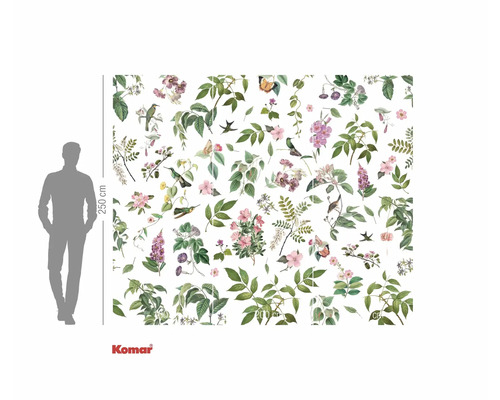 Fotobehang met plantenmotieven, bloemen, bladeren en vogels in een natuurlijke weergave voor wanddecoratie