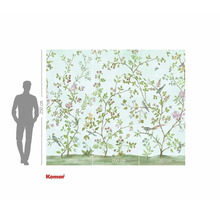 Fotobehang met boom-, vogel- en bloemenpatroon